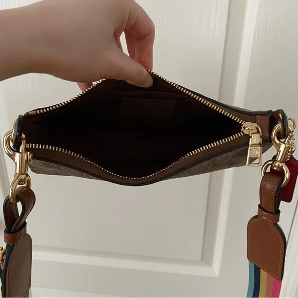 $328 Coach Jes Baguette Signature Canvas Radial Rainbow Leather Crossbody C6817 - Picture 14 of 16